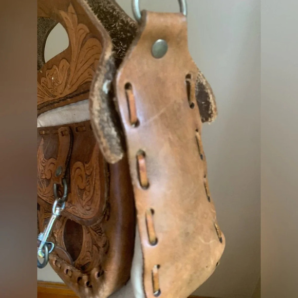 Leather vintage 70’s purse handtooled bag crossbody canvas hippie boho western - Picture 2 of 10